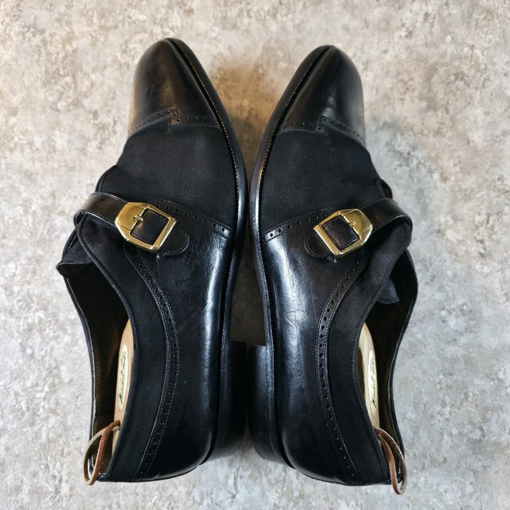 Mamucci Black Leather Suede Strapped Buckle Oxfords Mens 12 Made in Italy